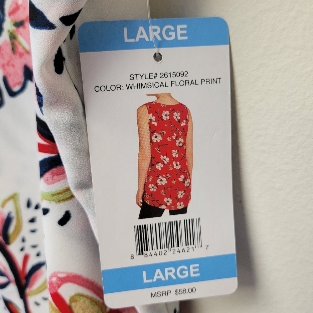 Chelsea & Theodore Whimsical Floral Print Blouse White L - Picture 8 of 9